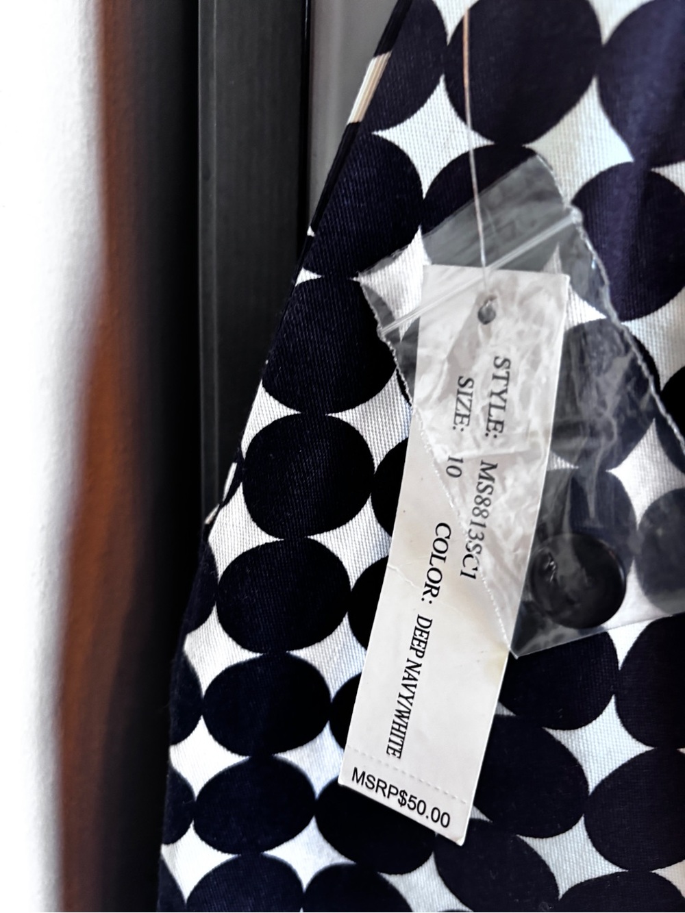 Navy and White Polka Dot A-Line Skirt - Picture 2 of 9